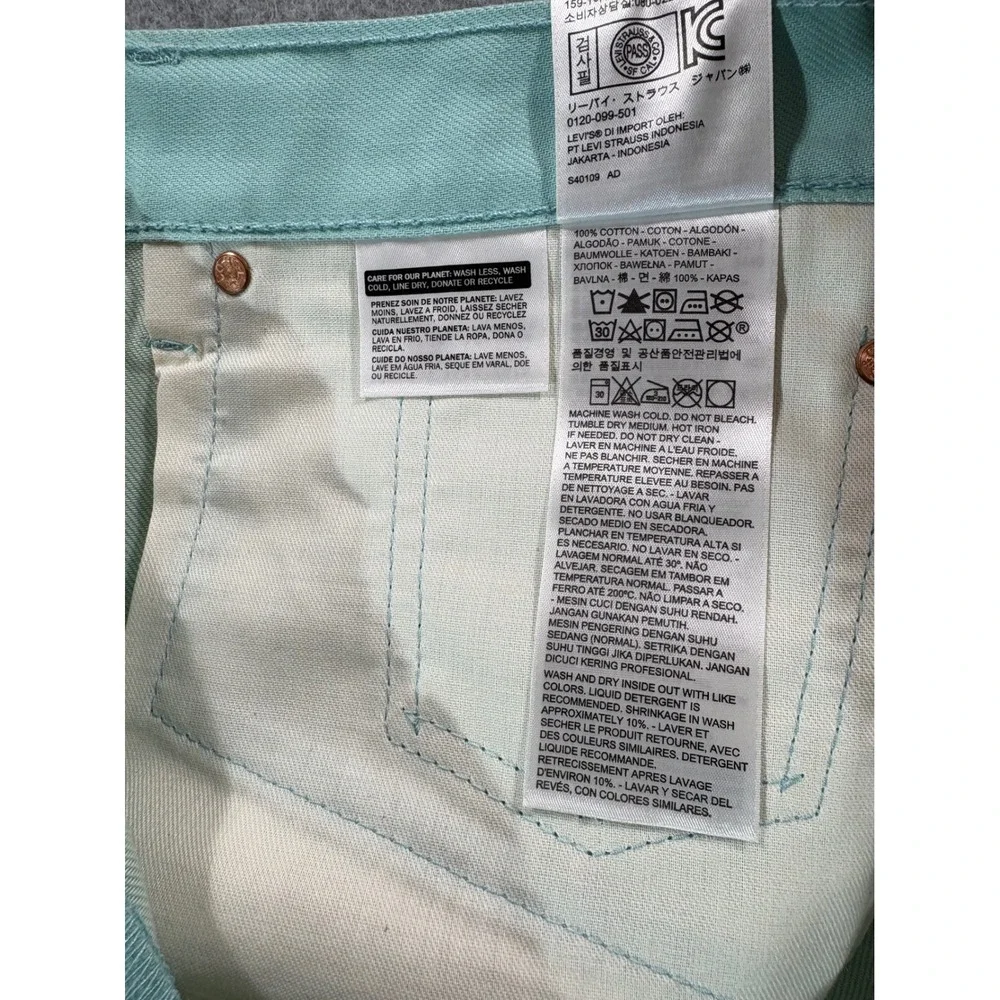 Levis 501 Original Fit Jeans Mens 42x30 Aqua Seafoam Green‎ Button Fly Cotton